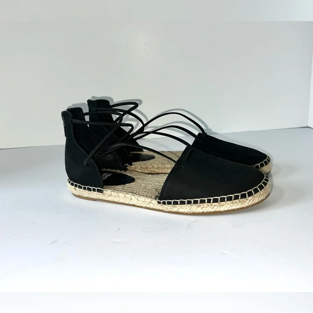 Eileen Fisher Sandal‎ Elastic Lace Up Espadrille Women Shoe Black Leather Sz 6